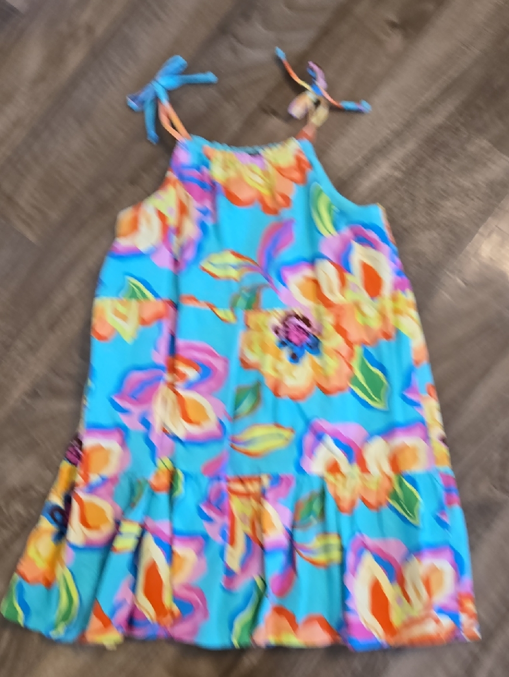 GB Girls Turquoise Tropical Floral Tie-Shoulder Sundress